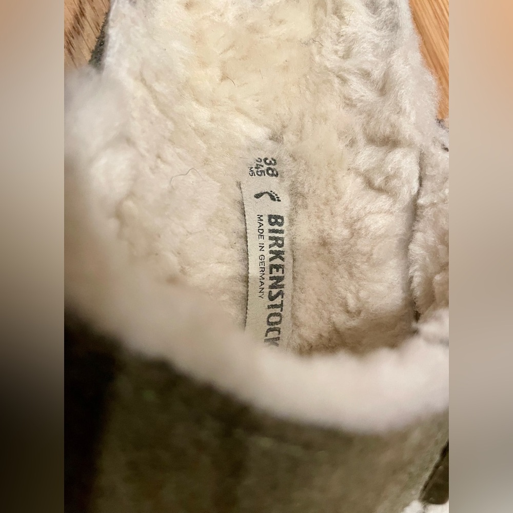 Birkenstock Arizona shearling suede leather sandal sz US 7-7.5 38 unisex olive - Picture 9 of 9